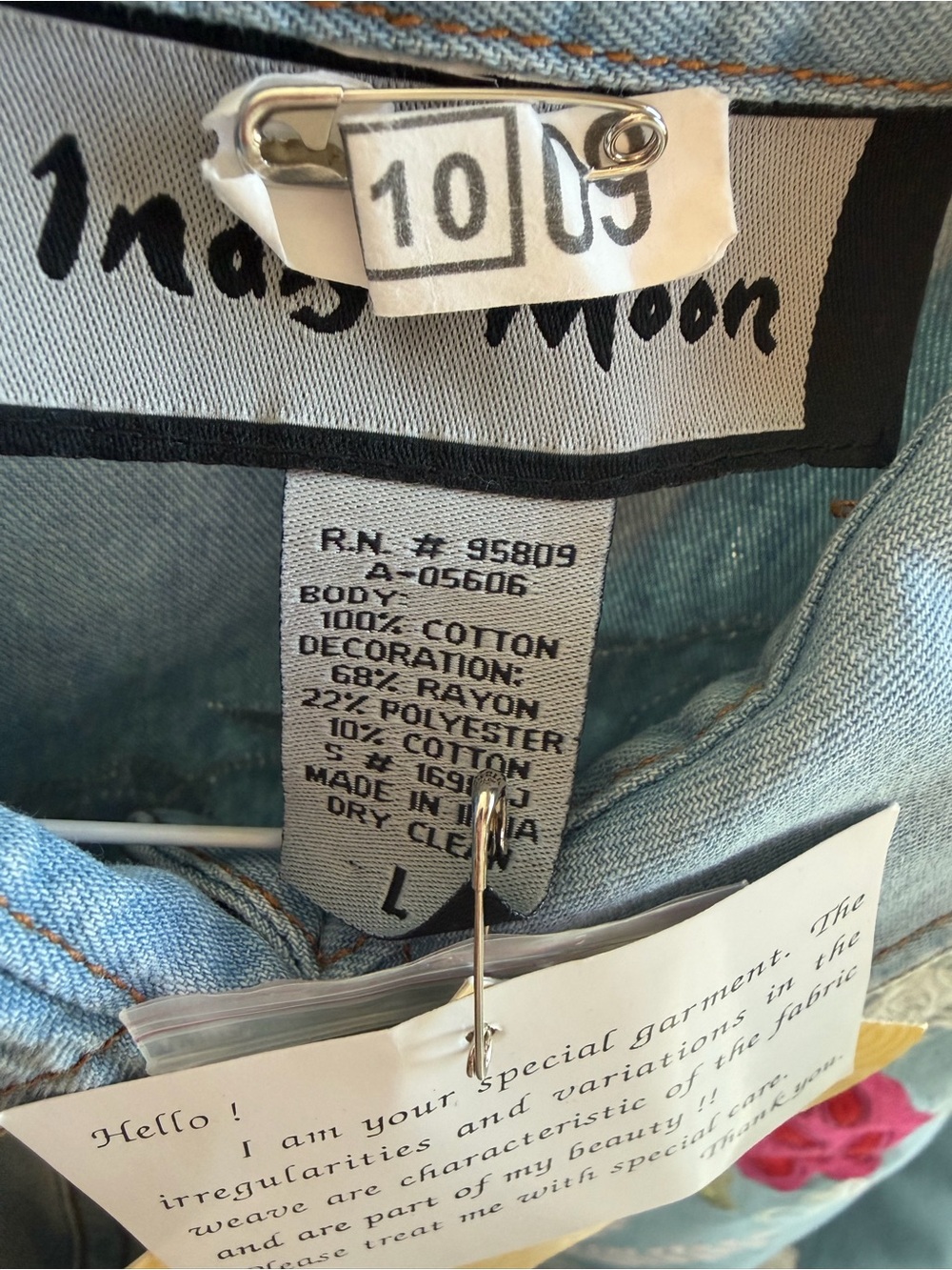 Women’s Indigo Moon QVC Embroidered Denim Jacket with Roses- Size L NWOT - Picture 4 of 4